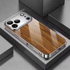 Wood Grain Design With Electroplated Silver Edges Case
