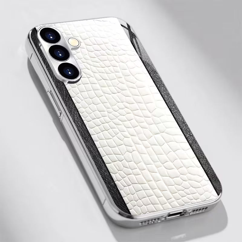 White Crocodile Pattern Electroplated Silver Glass Case