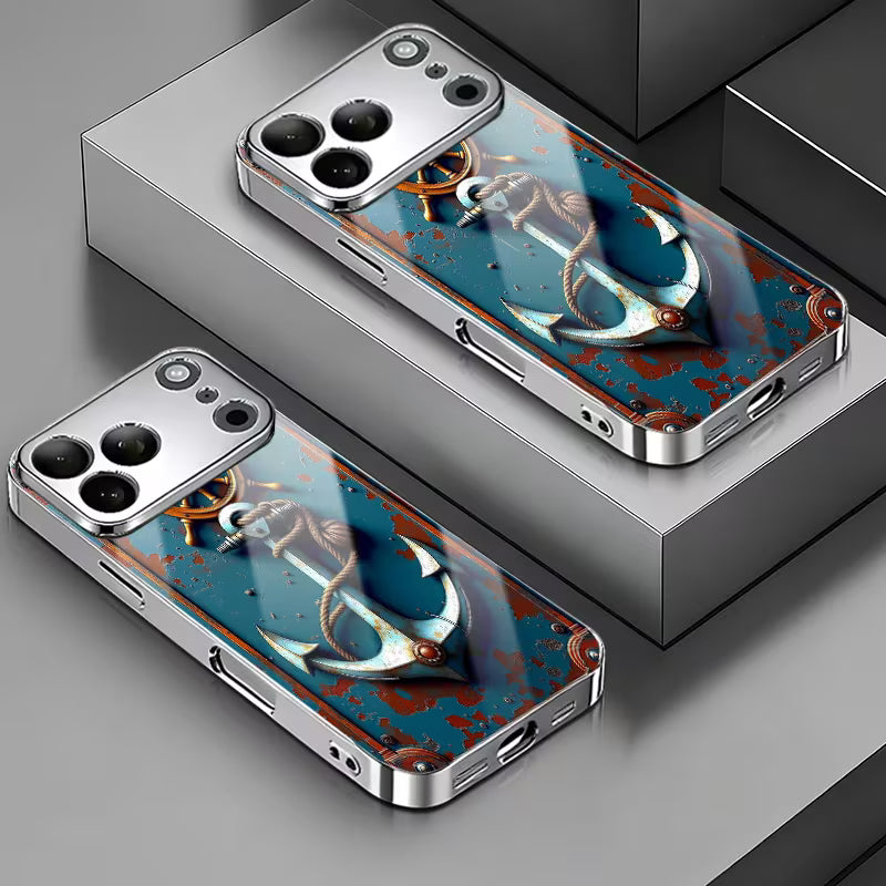 Vintage Anchor Ship Wheel Electroplated Glass Case