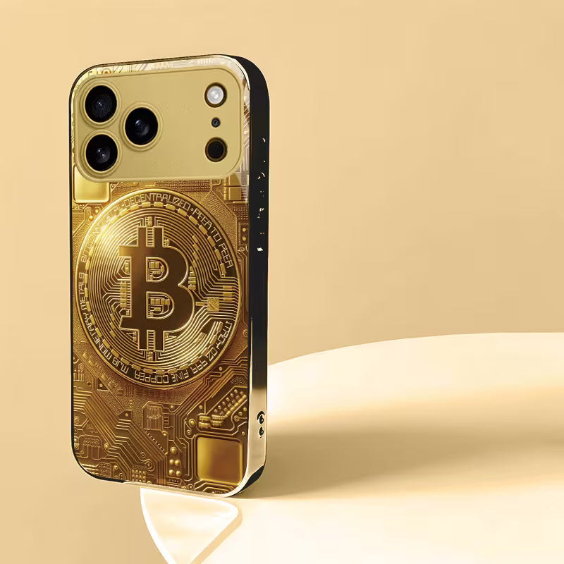 Golden Bitcoin Emblem with Circuit Board Background Case