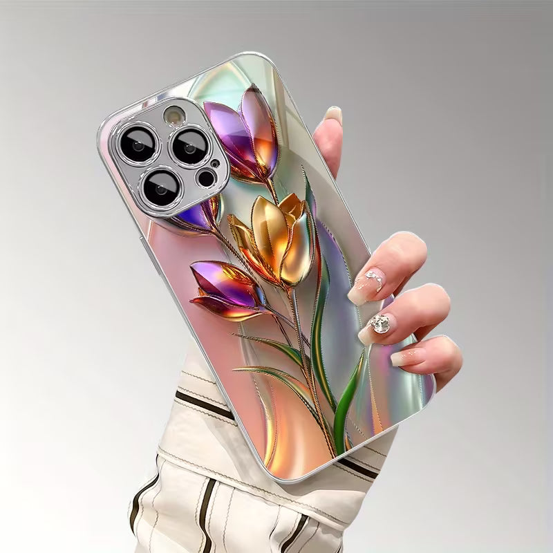 Luxurious 3D Tulip Pattern Glass Case