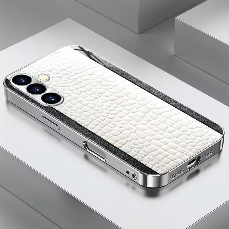 White Crocodile Pattern Electroplated Silver Glass Case
