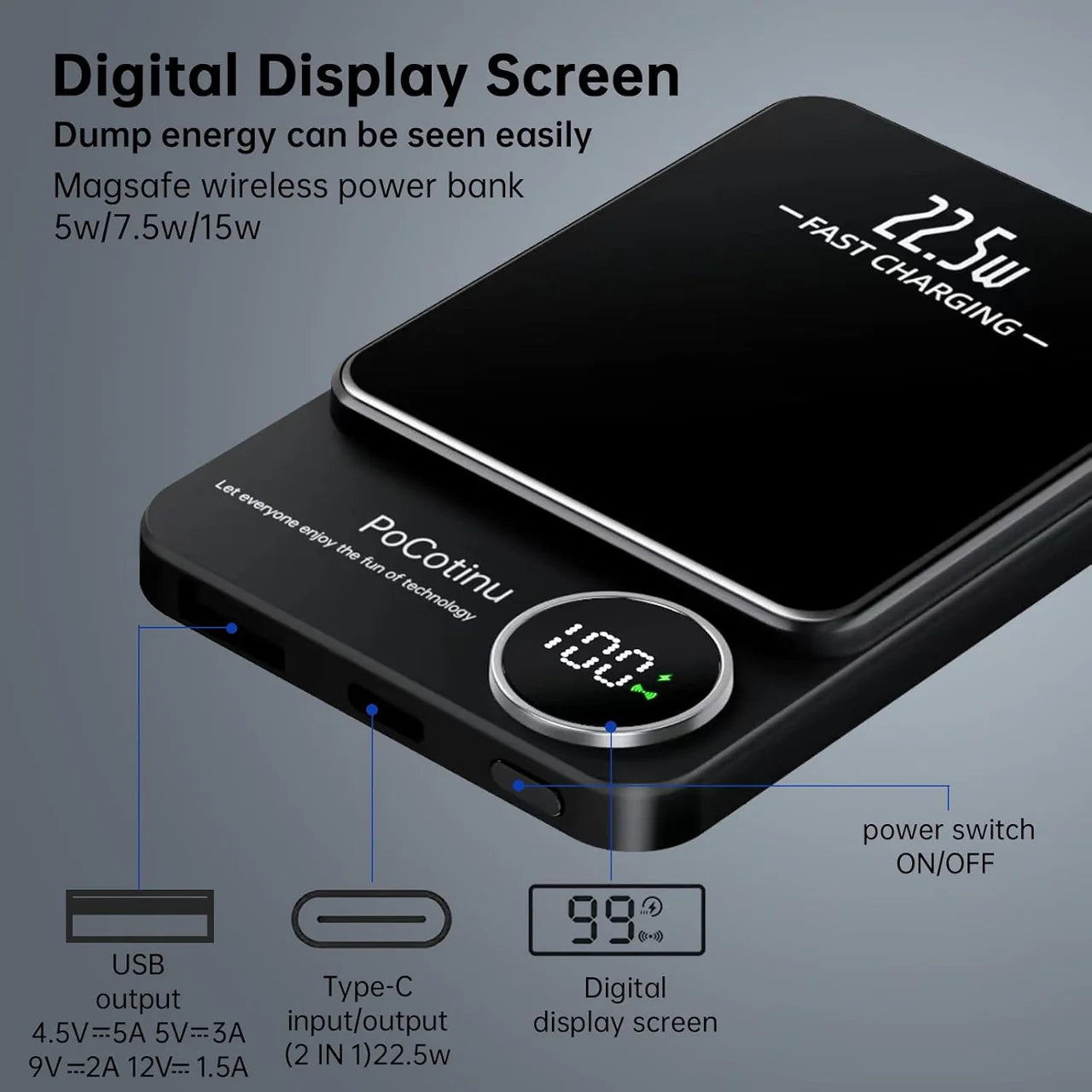 22.5 W Ultra-thin Magnetic Power Bank