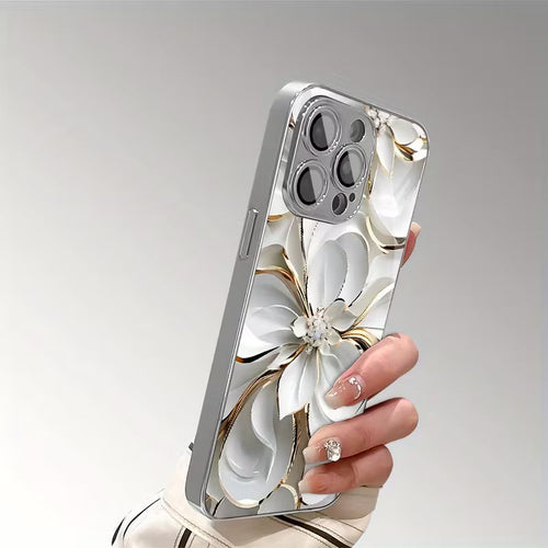 Ceramic Texture Golden Line White Flower Pattern Case