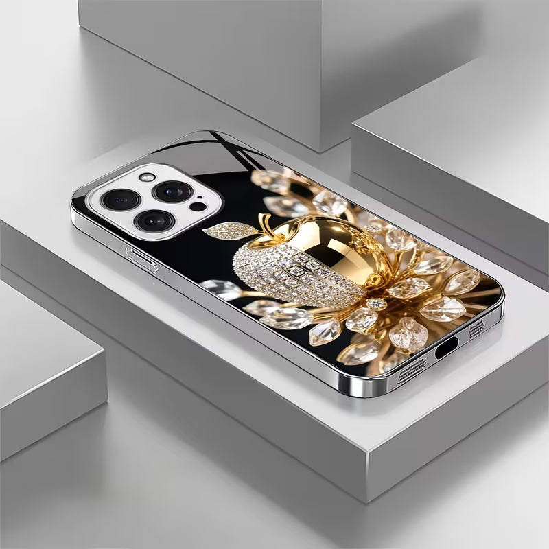 Elegant Golden Crystal Pattern Glass Case