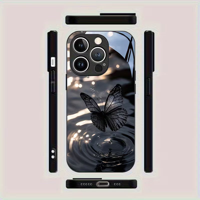 Black Crystal Butterfly Water Drop Pattern Case