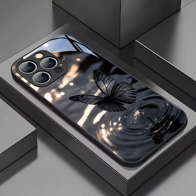 Black Crystal Butterfly Water Drop Pattern Case