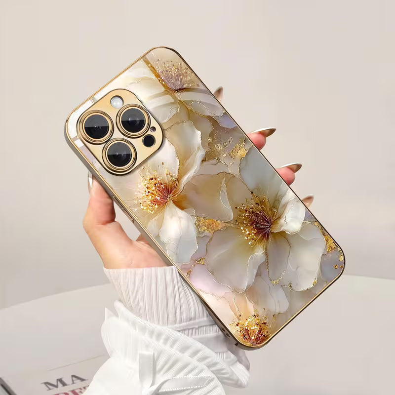 Metallic Flower Pattern Glass Case