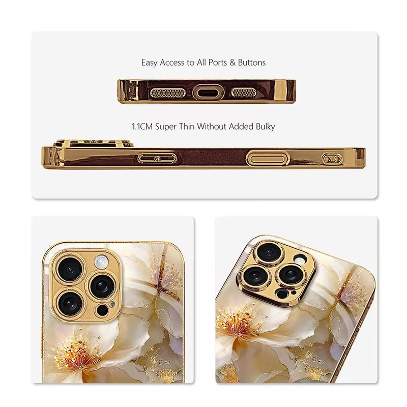 Metallic Flower Pattern Glass Case