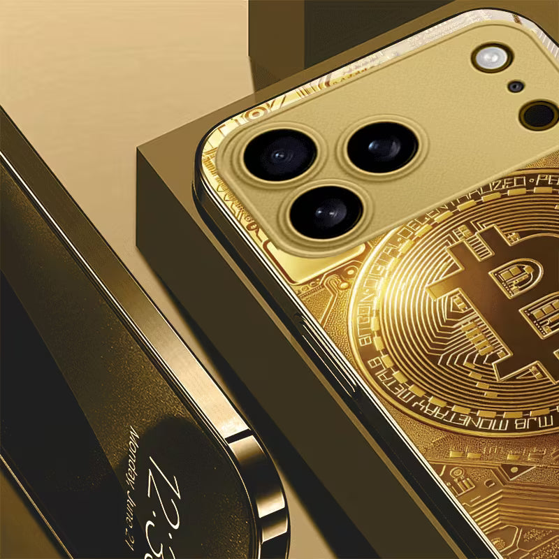 Golden Bitcoin Emblem with Circuit Board Background Case