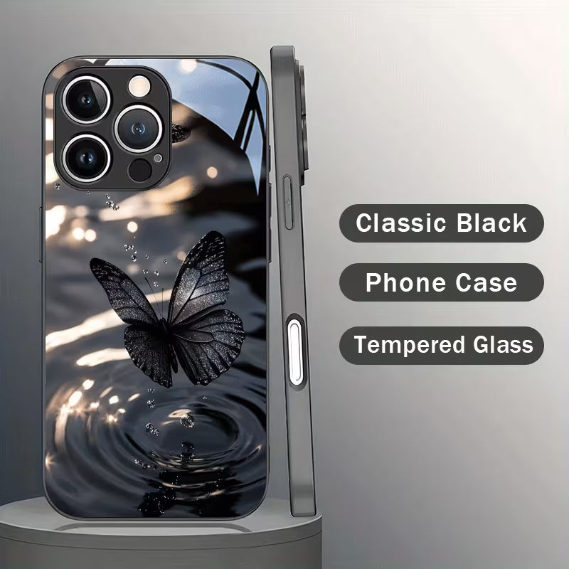 Black Crystal Butterfly Water Drop Pattern Case