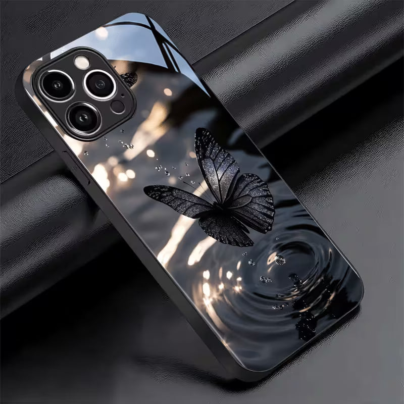 Black Crystal Butterfly Water Drop Pattern Case