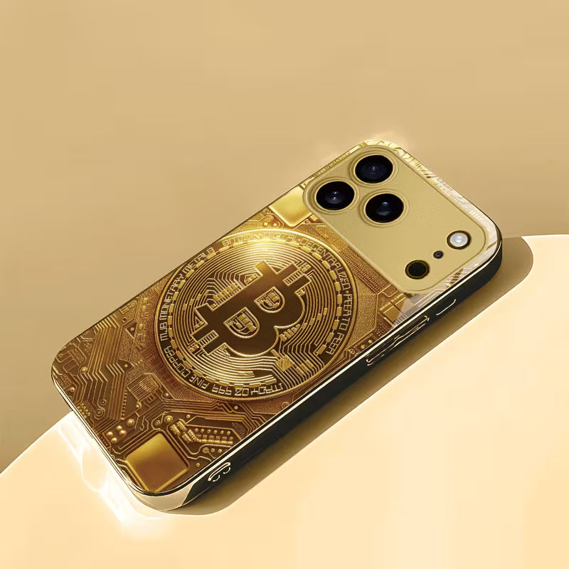 Golden Bitcoin Emblem with Circuit Board Background Case