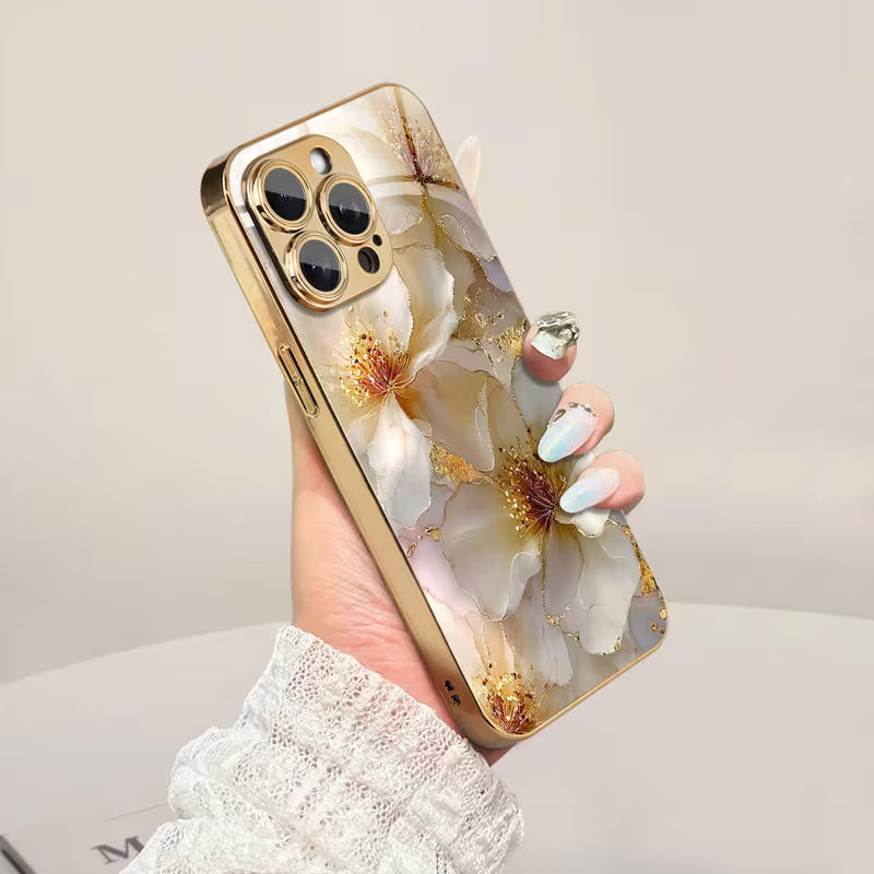 Metallic Flower Pattern Glass Case