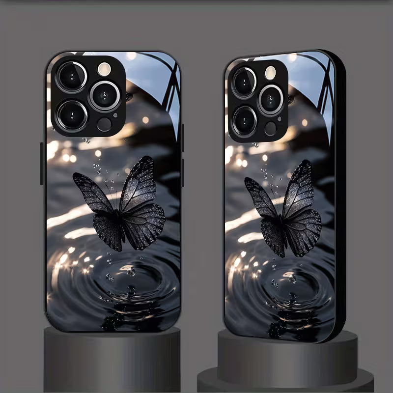 Black Crystal Butterfly Water Drop Pattern Case